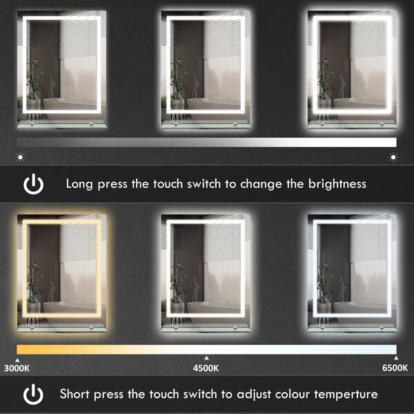Kleankin Illuminated Vanity Mirror: Smart LED Lighting, Anti-Fog, Shelving, 3 Colour Modes, 80x60cm Aosom UK