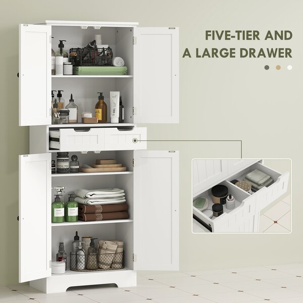 HOMCOM Tall Bathroom Cabinet, Freestanding Storage Cupboard, Bathroom Storage Cabinet with Drawer, Adjustable Shelf and Doors, 60 x 30 x 160 cm, White