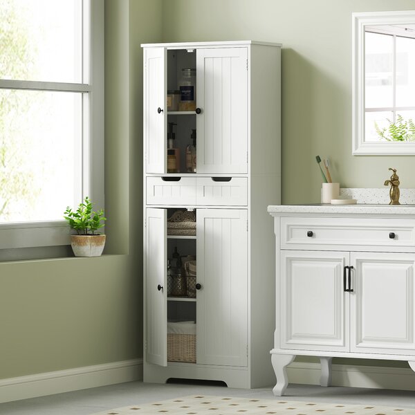 HOMCOM Tall Bathroom Cabinet, Freestanding Storage Cupboard, Bathroom Storage Cabinet with Drawer, Adjustable Shelf and Doors, 60 x 30 x 160 cm, White