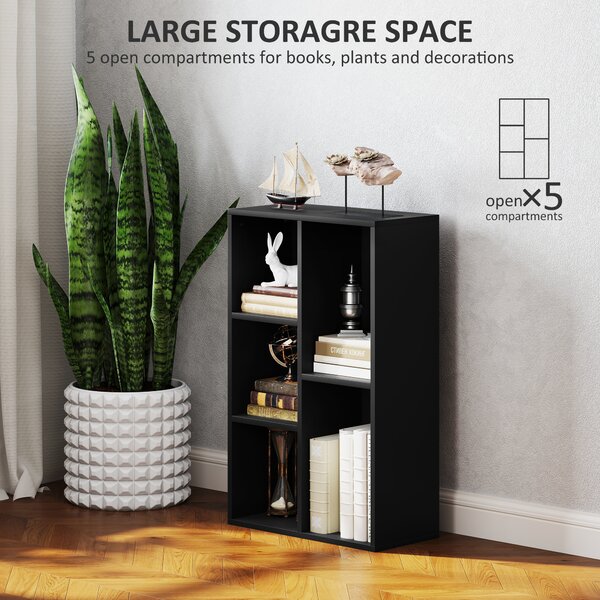 HOMCOM 2-Tier Bookshelf with 5 Compartments - Black