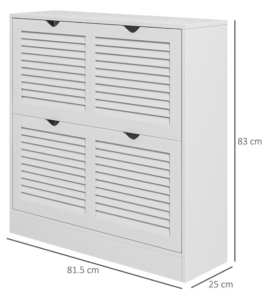 HOMCOM 2 Drawers Entryway Shoe Cabinet, Narrow Shoe Storage Cabinet with 2 Flip Drawers, Louvred Door Design and Adjustable Shelves for 16 Pairs of Shoes, White