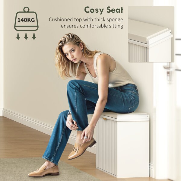 HOMCOM Elegant Six Shoe Bench, with Top Seat - White