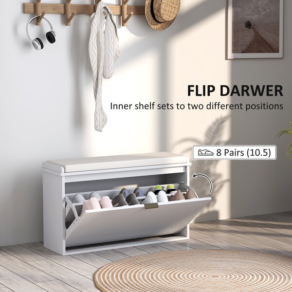 HOMCOM Elegant Eight Shoe Bench with Top Seat, Comfortable Storage for Shoes & Entryway, White Aosom UK
