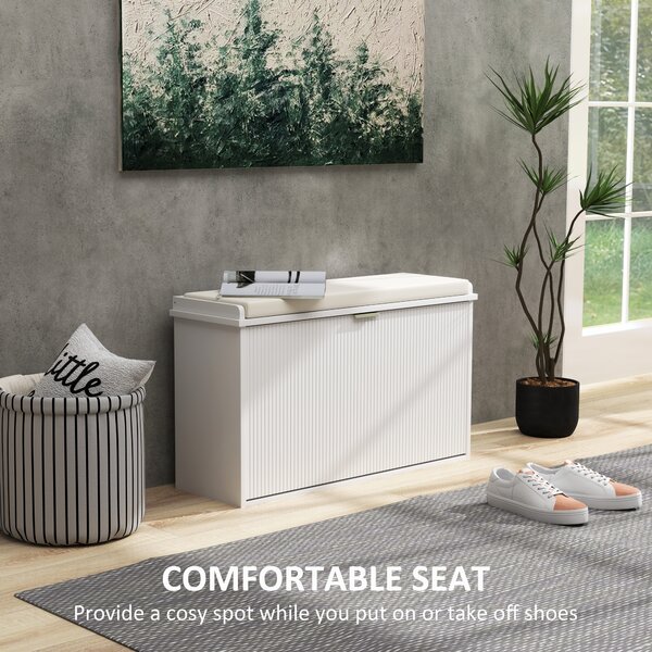 HOMCOM Elegant Eight Shoe Bench with Top Seat, Comfortable Storage for Shoes & Entryway, White Aosom UK