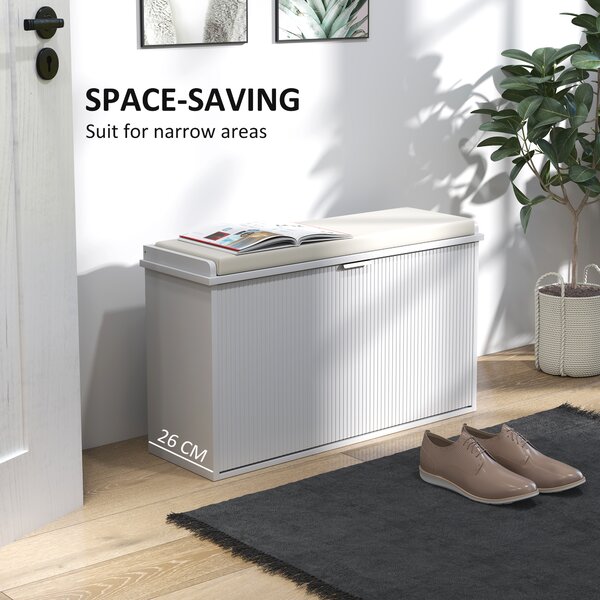 HOMCOM Elegant Eight Shoe Bench with Top Seat, Comfortable Storage for Shoes & Entryway, White Aosom UK