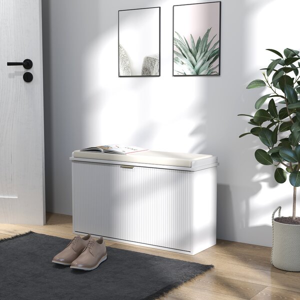 HOMCOM Elegant Eight Shoe Bench with Top Seat, Comfortable Storage for Shoes & Entryway, White Aosom UK