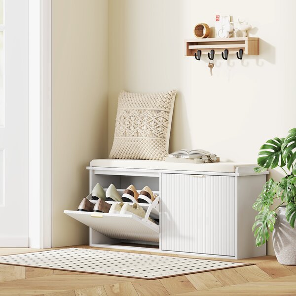 HOMCOM Elegant Ten Shoe Bench, with Top Seat - White