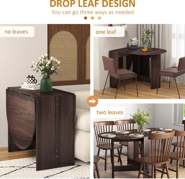 HOMCOM Folding Dining Table, Drop Leaf Table for Small Spaces, Oval Tabletop for Dining Room, Chocolate Wood Effect