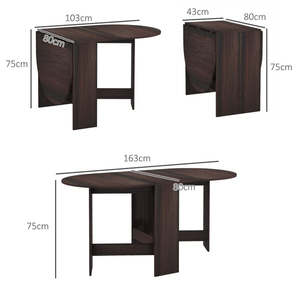 HOMCOM Folding Dining Table, Drop Leaf Table for Small Spaces, Oval Tabletop for Dining Room, Chocolate Wood Effect