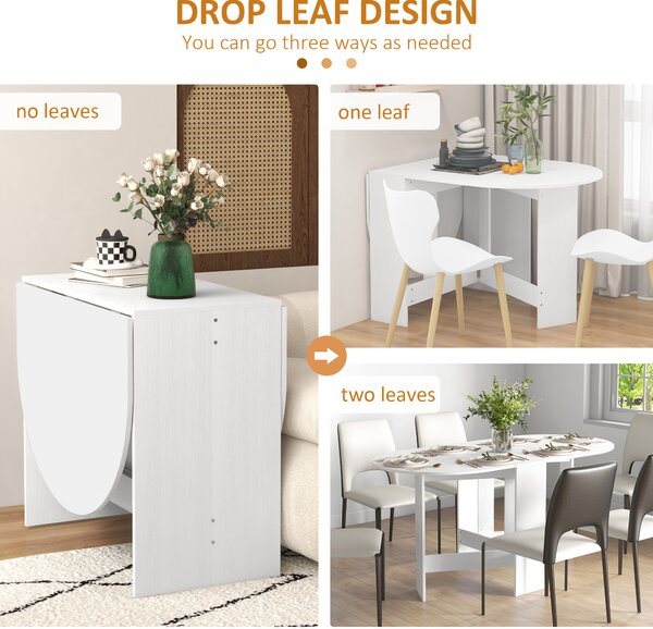 HOMCOM Folding Dining Table, Drop Leaf Table for Small Spaces, Oval Tabletop for Dining Room, Ash Wood-Effect