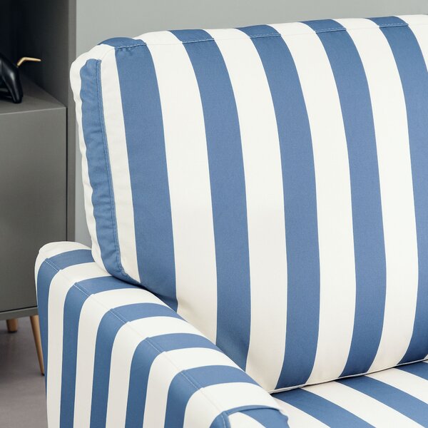 HOMCOM Modern Accent Chair, Velvet Armchair with Stripe, Turned Legs and Wide Seat, Upholstered Snuggle Chair for Living Room, Bedroom, Blue and White