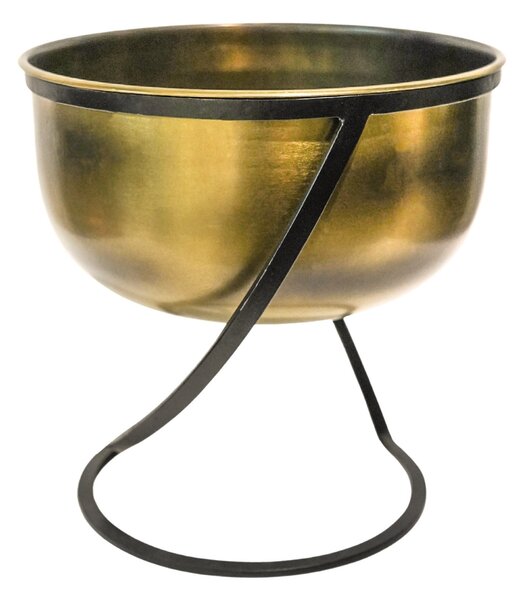 Kengsington Wide Brass Metal Round Plant Pot With Stand