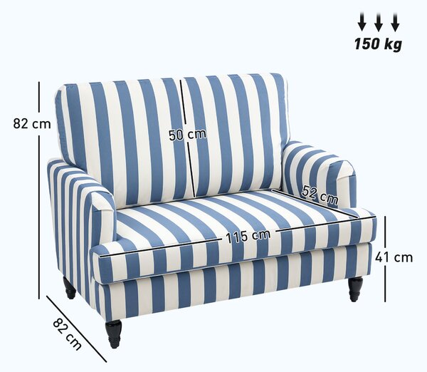 HOMCOM Modern Accent Chair, Velvet Armchair with Stripe, Turned Legs and Wide Seat, Upholstered Snuggle Chair for Living Room, Bedroom, Blue and White