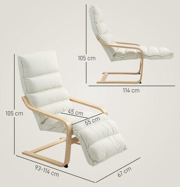 HOMCOM Curved Wooden Accent Chair, with Adjustable Footrest - Cream White