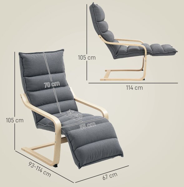 HOMCOM Curved Wooden Accent Chair, with Adjustable Footrest - Drak Grey