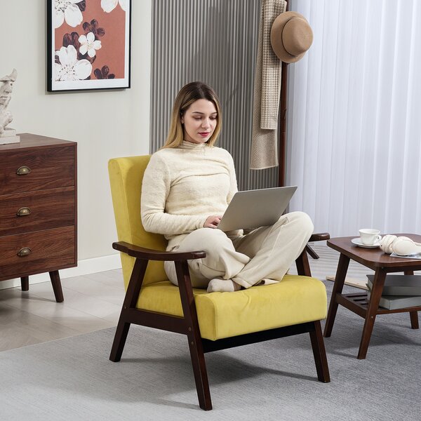HOMCOM Nordic Accent Chair, Upholstered Velvet Armchair with Solid Wood Frame and Soft Thick Padded for Living Room, Bedroom, Champagne
