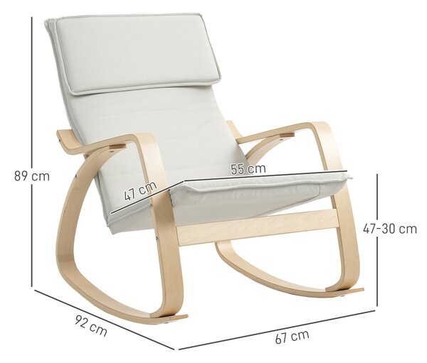 HOMCOM Comfortable Relax Rocking Chair, Upholstered Lounge Chair Recliner with High Back and Headrest for Living Room, Bedroom, Cream White