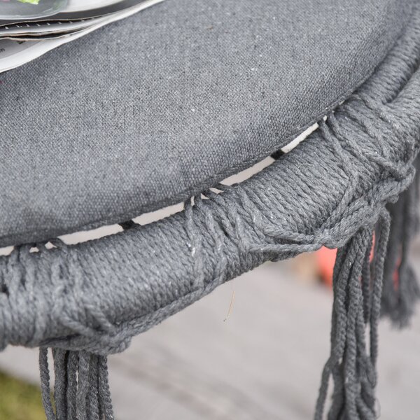 Outsunny Macrame Swing Chair: Cotton-Polyester Hanging Seat with Backrest & Tassels, Indoor & Outdoor Use, Grey Aosom UK