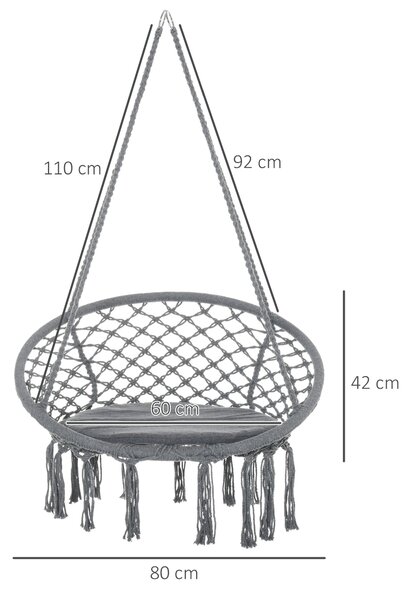 Outsunny Macrame Swing Chair: Cotton-Polyester Hanging Seat with Backrest & Tassels, Indoor & Outdoor Use, Grey Aosom UK