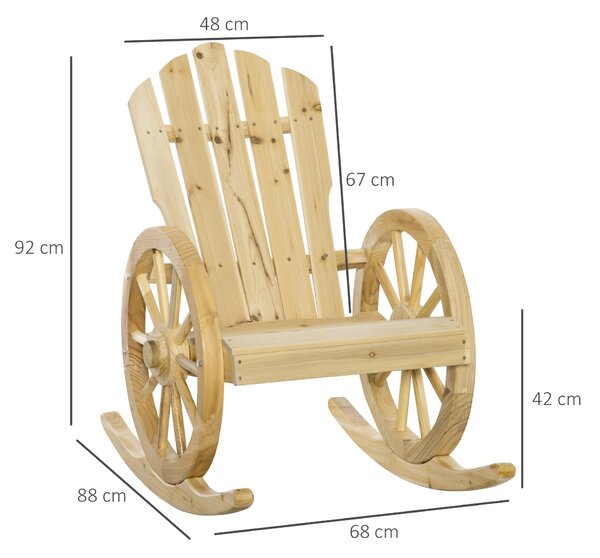 Outsunny Wooden Adirondack Rocking Chair Reclining Armchair Outdoor Garden Furniture Patio Porch Rocker - Natural