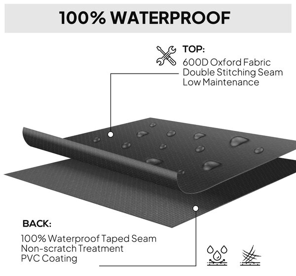 Outsunny 600D Oxford Outdoor Garden Furniture Sofa Set Cover, Waterproof Anti-UV Rattan Sun Lounger Protection Protector Cover, 275L x 205W x 90Hcm, Black