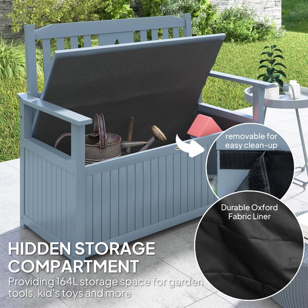 Outsunny Two-Seater Wooden Storage Bench - Grey