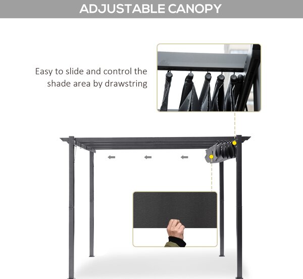 Outsunny 3 x 3 m Aluminum Gazebo, with Retractable Roof - Grey