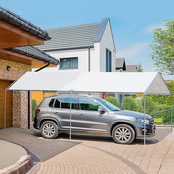 Outsunny Waterproof 3 x 6m Heavy Duty Carport Garage Car Shelter Galvanized Steel Outdoor Canopy Tent Water UV Resistant Waterproof, White Aosom UK
