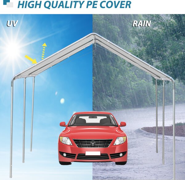 Outsunny Waterproof 3 x 6m Heavy Duty Carport Garage Car Shelter Galvanized Steel Outdoor Canopy Tent Water UV Resistant Waterproof, White Aosom UK