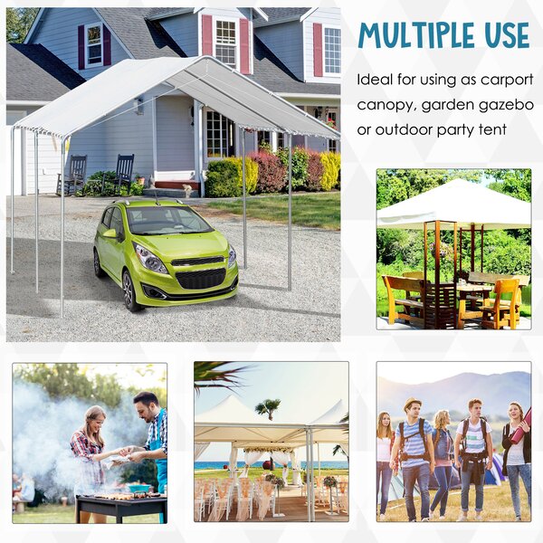 Outsunny Waterproof 3 x 6m Heavy Duty Carport Garage Car Shelter Galvanized Steel Outdoor Canopy Tent Water UV Resistant Waterproof, White Aosom UK