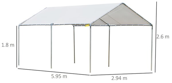 Outsunny Waterproof 3 x 6m Heavy Duty Carport Garage Car Shelter Galvanized Steel Outdoor Canopy Tent Water UV Resistant Waterproof, White Aosom UK