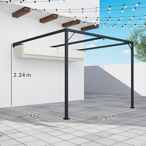 Outsunny 3 x 3(m) Outdoor Pergola with Retractable Canopy -Cream White