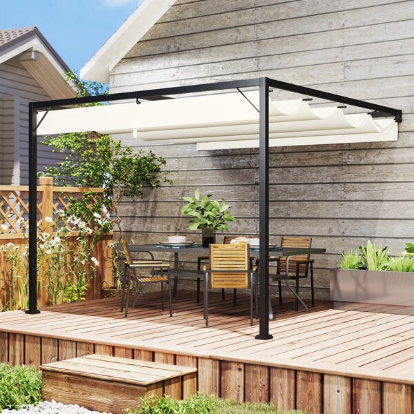 Outsunny 3 x 3(m) Outdoor Pergola with Retractable Canopy -Cream White