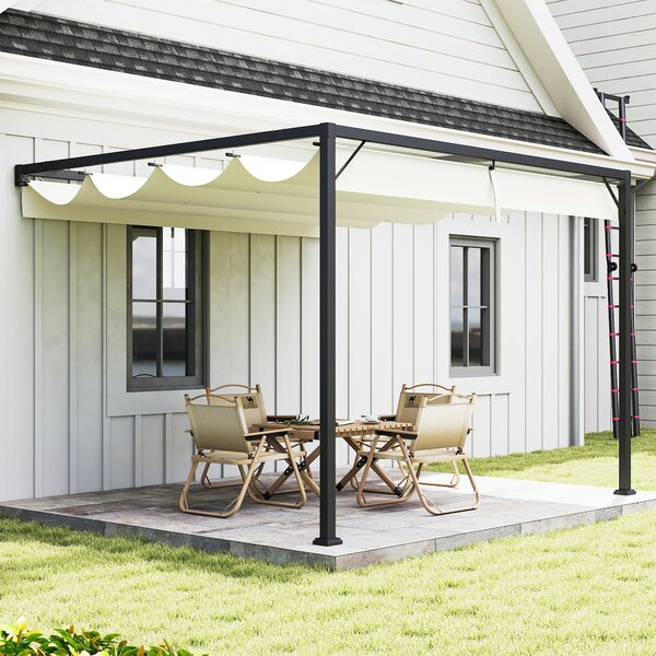Outsunny 3 x 3(m) Outdoor Pergola with Retractable Canopy -Cream White
