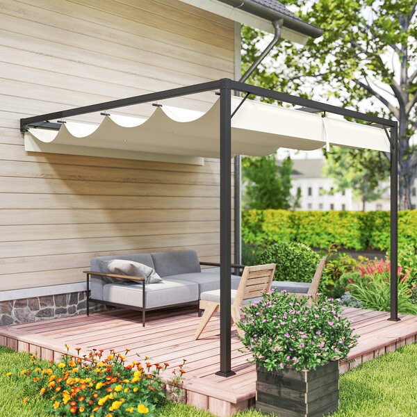 Outsunny 3 x 3(m) Outdoor Pergola with Retractable Canopy -Cream White