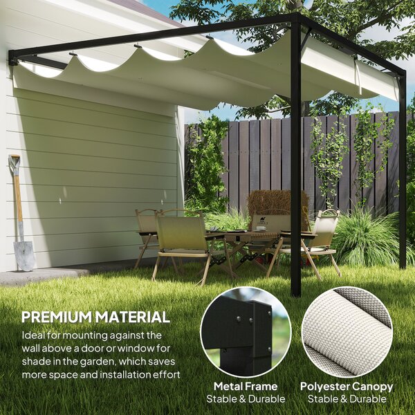 Outsunny 3 x 3(m) Outdoor Pergola with Retractable Canopy -Cream White