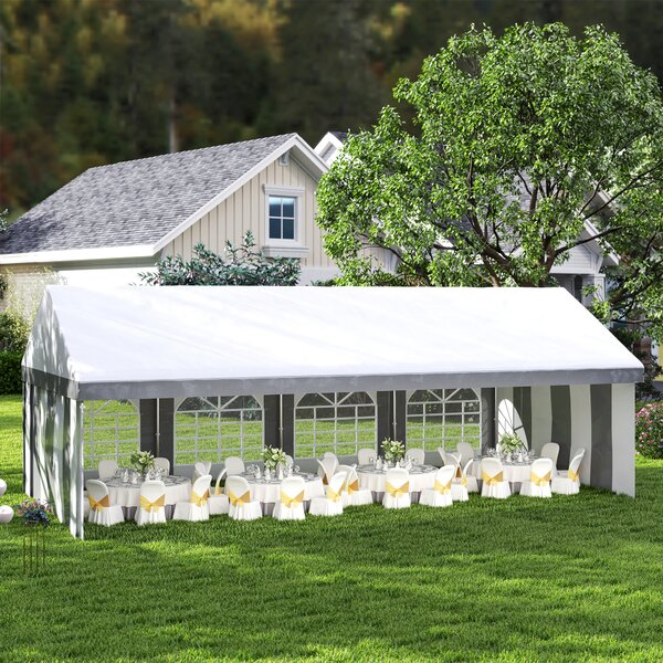 Outsunny 8 x 4m Galvanised Party Tent, Marquee Gazebo with Sides, Eight Windows and Double Doors, for Parties, Wedding and Events Aosom UK