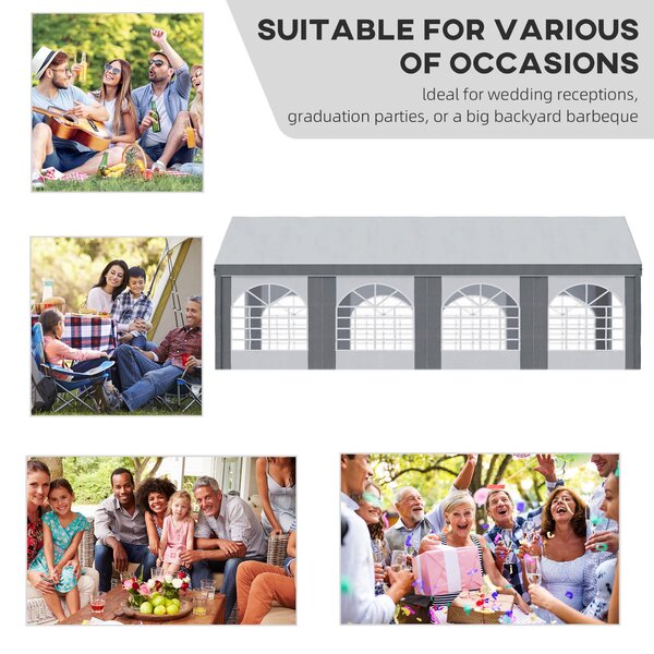 Outsunny 8 x 4m Galvanised Party Tent, Marquee Gazebo with Sides, Eight Windows and Double Doors, for Parties, Wedding and Events Aosom UK