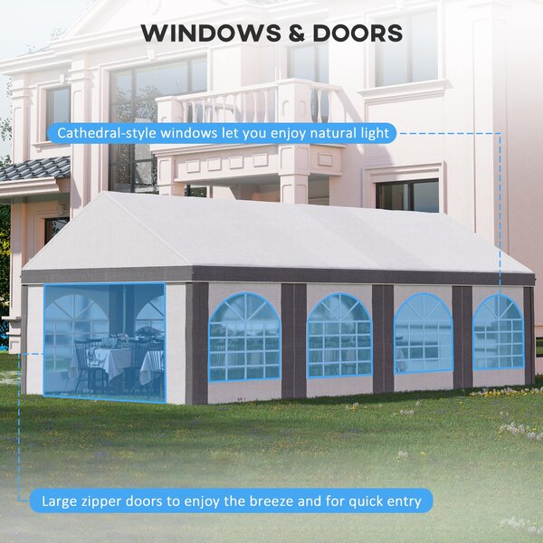 Outsunny 8 x 4m Galvanised Party Tent, Marquee Gazebo with Sides, Eight Windows and Double Doors, for Parties, Wedding and Events Aosom UK