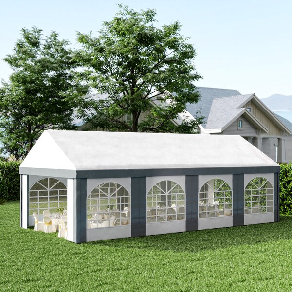 Outsunny 8 x 4m Galvanised Party Tent, Marquee Gazebo with Sides, Eight Windows and Double Doors, for Parties, Wedding and Events Aosom UK