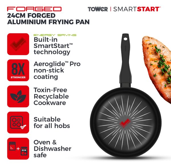 Tower Smart Start Non-Stick Forged Aluminium Frying Pan, 24cm