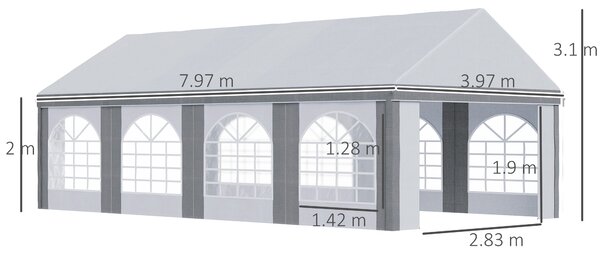 Outsunny 8 x 4m Galvanised Party Tent, Marquee Gazebo with Sides, Eight Windows and Double Doors, for Parties, Wedding and Events Aosom UK