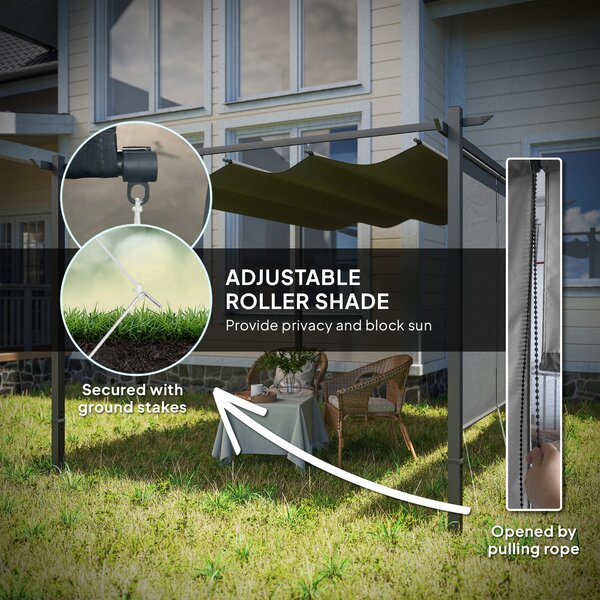 Outsunny 3 x 4m Metal Pergola with Retractable Roof and Roller Shade, Wall-Mounted or Free Standing Garden Gazebo Canopy Pergola Kit, UPF30+ Outdoor Sun Shade Shelter, Grey