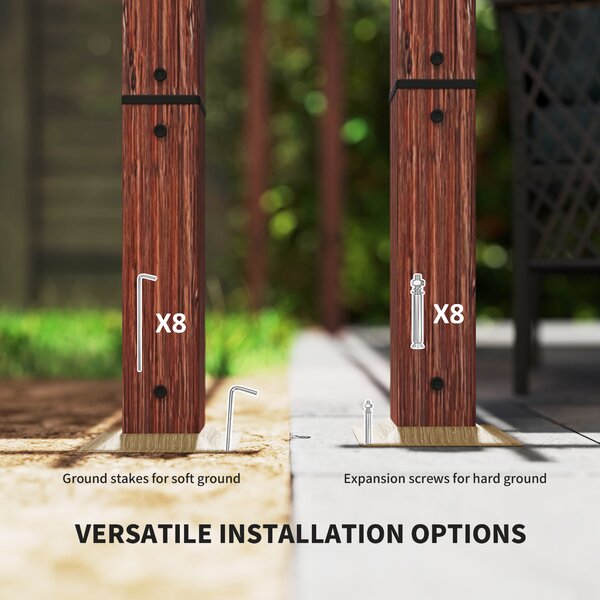 Outsunny 3x3m Retractable Roof Garden Pergola, Weatherproof Aluminium Frame Sun Shade Shelter with Natural Wood Grain Finish Aosom UK