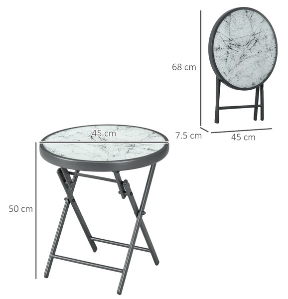 Outsunny Faux Marble Folding Patio Side Table: Compact Round Coffee Table for Outdoor Use, White Aosom UK