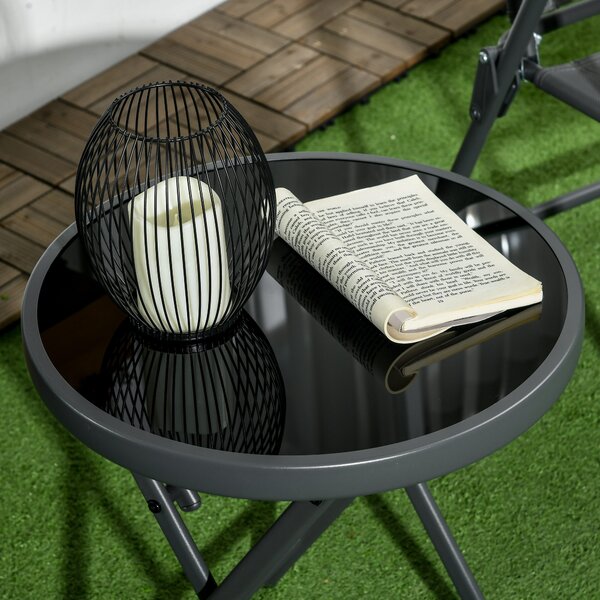Outsunny Round Folding Patio Table: Imitation Marble Top, Outdoor Coffee Companion Aosom UK