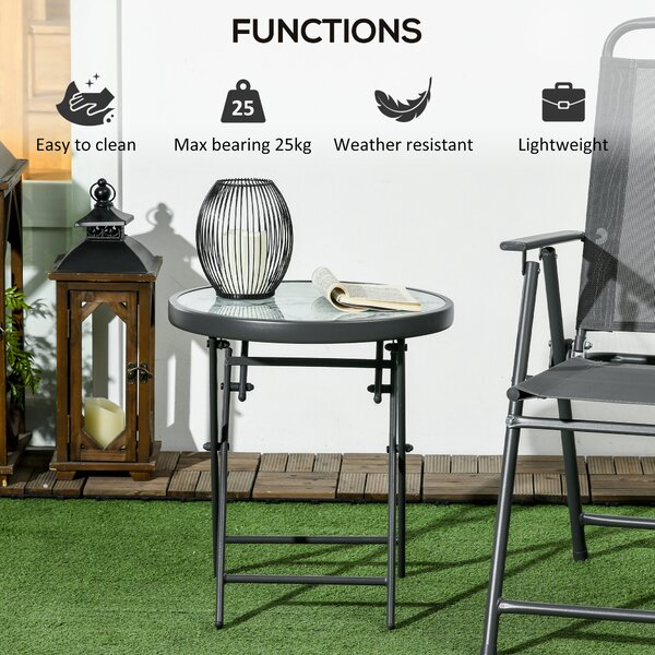 Outsunny Faux Marble Folding Patio Side Table: Compact Round Coffee Table for Outdoor Use, White Aosom UK