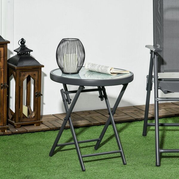Outsunny Faux Marble Folding Patio Side Table: Compact Round Coffee Table for Outdoor Use, White Aosom UK