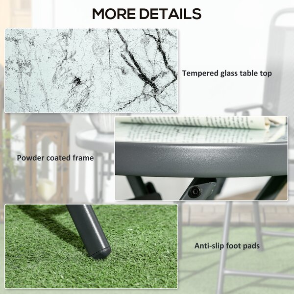 Outsunny Faux Marble Folding Patio Side Table: Compact Round Coffee Table for Outdoor Use, White Aosom UK