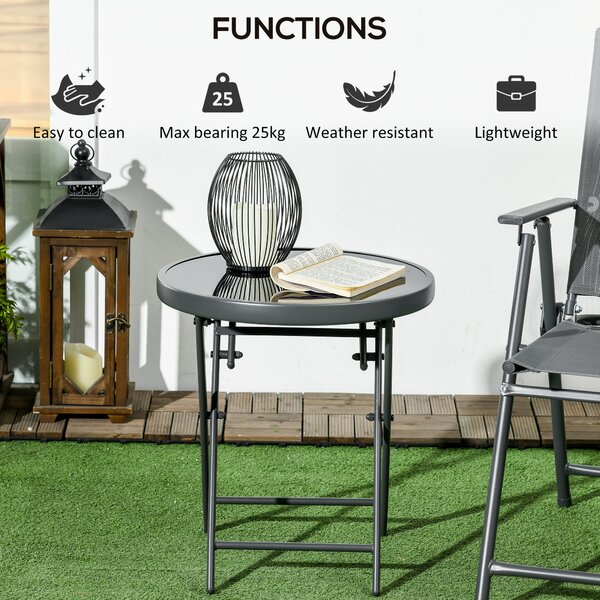 Outsunny Round Folding Patio Table: Imitation Marble Top, Outdoor Coffee Companion Aosom UK